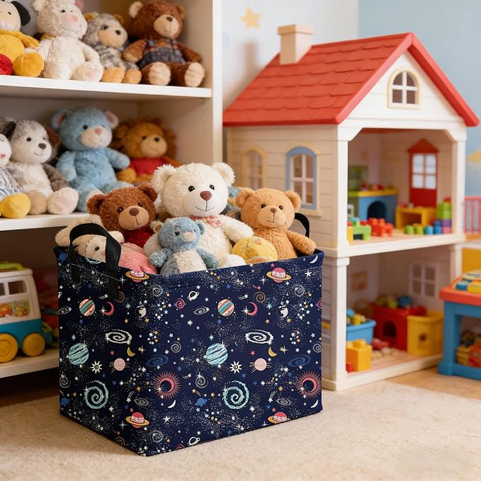 Rectangular Star baskets,Storage Basket,Waterproof foldable laundry basket for Kids,Cute Toys Storage Bin Organizer,Book bins,Starry Sky Galaxy Room Decor(Stars)