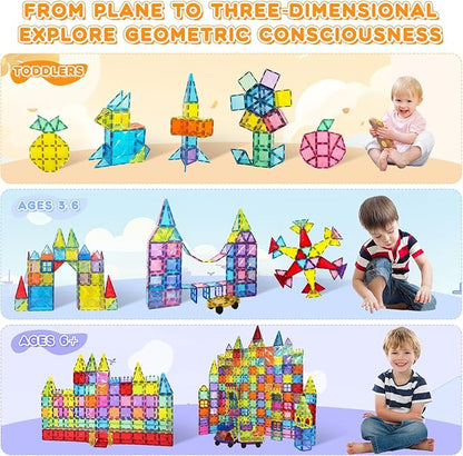 Magnetic Tiles, 130PCS Magnetic Blocks Set with 2 Cars, 4D Diamond Magnet Building Blocks, STEM Preschool Educational Magnet Toys Gift for Kids, Boys and Girls 3 4 5 6 7 8+ Year Old