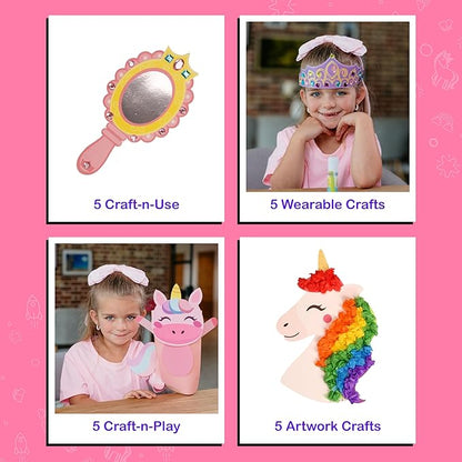 Craftikit® 20 Award-Winning Princess & Unicorn Crafts for Kids Ages 3-10 Years, All-Inclusive Toddler Arts and Craft Kits for Kids, Fun Toddler Craft Box for Girls in Preschool