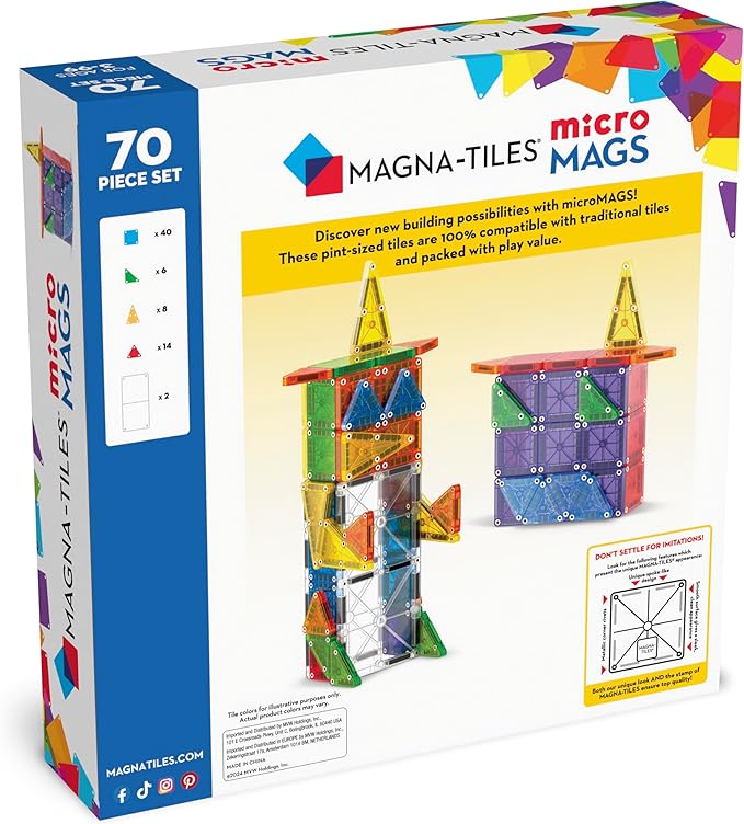 MAGNA-TILES microMAGS 70-Piece Deluxe Magnetic Construction Set, The Original Magnetic Building Brand