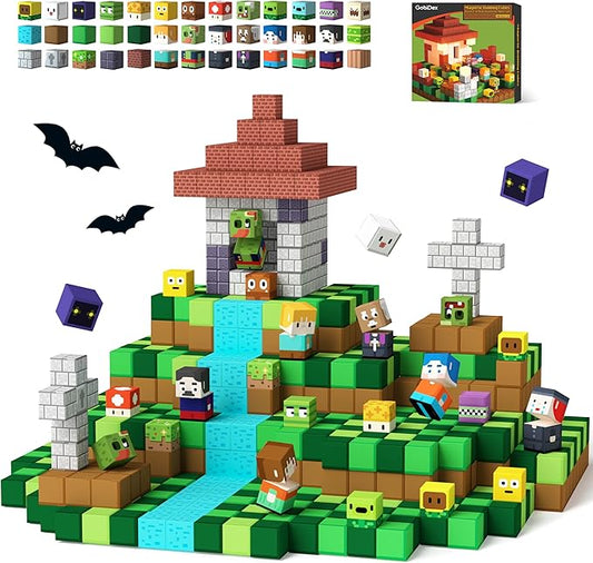 GobiDex 100PCS Magnetic Blocks Game-Based Kid Building Toys for Boys Girls 3+, Build MagWonder World with Zomblock Magnets Cubes, Upgraded STEM Game Sensory Gift for Easter Birthday