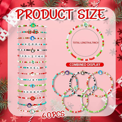 60 pcs Colorful Kids Friendship Bracelet Sets, Stackable Elastic Cute Beaded Bracelets Princess Pretend Play Bracelet Preppy Bracelets Bulk Set for Women Gift