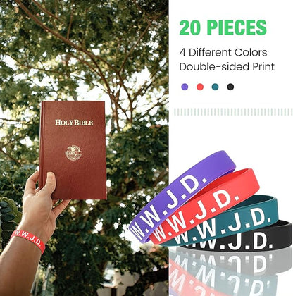 Jadive 20 Pcs WWJD Rubber Bracelets What Would Jesus Do Silicone Wristbands for Women Men Jesus WWJD Inspirational Bracelet Motivational Bracelet Religious Christian Party Favors Gifts