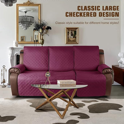 KinCam Recliner Sofa Covers for 3 Seat, 100% Waterproof Reclining Couch Covers, Non-Slip Recliner Couch Cover Furniture Protector with Elastic Straps for Pets, Kids, Burgundy