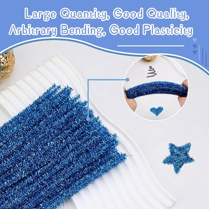 Hssugi Pipe Cleaners, 100PCS Christmas Pipe Cleaners Craft Supplies, Glitter Lake Blue Pipe Cleaners Bulk Fuzzy Sticks for DIY Art and Craft Projects Home Decoration