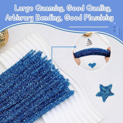 Hssugi Pipe Cleaners, 100PCS Christmas Pipe Cleaners Craft Supplies, Glitter Lake Blue Pipe Cleaners Bulk Fuzzy Sticks for DIY Art and Craft Projects Home Decoration