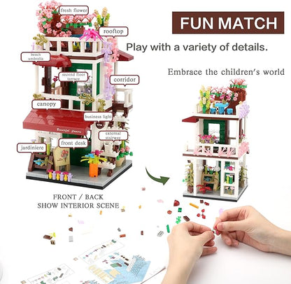 Street View Mini Building Blocks Flower House Shop Store Building Kit Simulation Construction Educational Creative Toy for Boys Girls Age 8+ 953 pcs