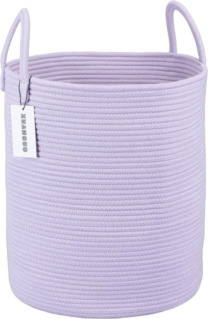 XUANGUO Rope Laundry Basket Hamper for Clothes Woven Storage Basket for Living Room Bedroom Boho Tall Rope Baskets for Blanket Toys Pillow Towels Baby Nursery Hamper Bin Large purple or lavender