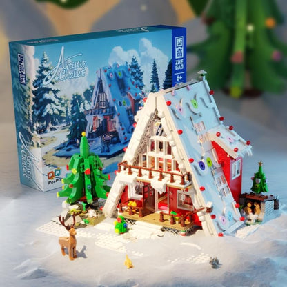 Christmas Art Log House Building Block Set with LED Lights, 2159 Pieces Christmas Toy Set, Christmas Scene, Santa Claus, Christmas Tree, Christmas Deer, for Adults, Boys and Girls