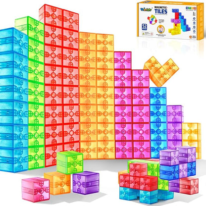 Magnetic Blocks - 52pcs Translucent Magnetic Cubes, Digit Building Blocks Magnet Toys for Kids, Rainbow STEM Creativity Toys 3+ Year Old Boys & Girls Toddlers Kids Christmas Birthday Gifts