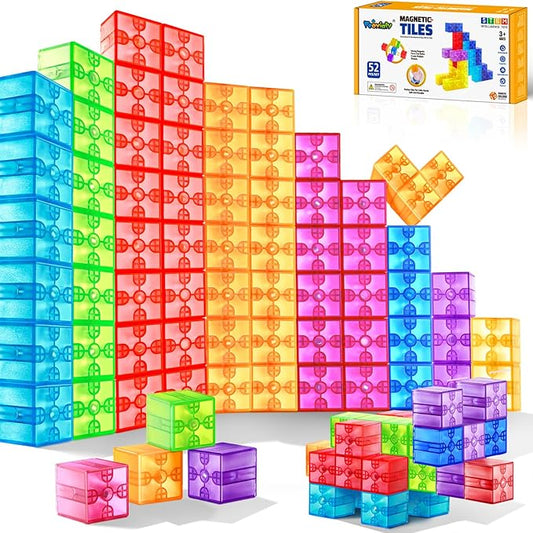 Magnetic Blocks - 52pcs Translucent Magnetic Cubes, Digit Building Blocks Magnet Toys for Kids, Rainbow STEM Creativity Toys 3+ Year Old Boys & Girls Toddlers Kids Christmas Birthday Gifts