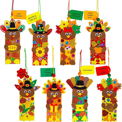 Winlyn 24 Sets Thanksgiving Turkey Craft Kits Fall Kids Crafts DIY Thanksgiving Turkey Bookmarks Art Sets Autumn Leaf Turkey Foam Stickers Arts and Crafts for Kids Party Favors Classroom Activities