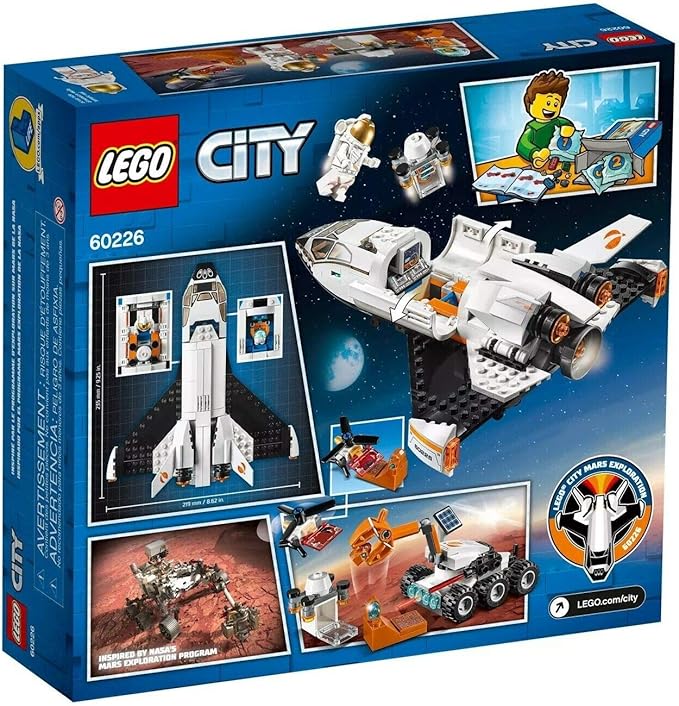 Lego City Space Mars Research Shuttle 60226 Space Shuttle Toy Building Kit with Mars Rover & Astronaut Minifigures, Top Stem Toy for Boys & Girls (273piece), 1 Lb