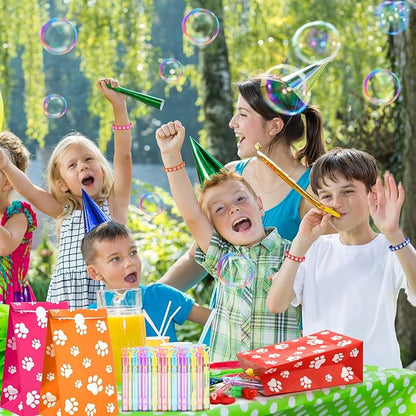 150 Pcs Paw Print Party Favors Cute Puppy Party Favors Paw Print Party Bags Paw Print Keychain Bubble Wands LED Finger Lights Silicone Bracelet DIY Stickers Boys Girl Dog Birthday Party Gift