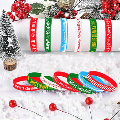 Morcheiong 42 Pieces Christmas Rubber Bracelets 7 Classic Design Silicone Wristbands for Merry Xmas Party Favors (Mixed Color)