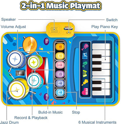 Baby Toys for 1 Year Old Boy Girl, 2 in 1 Musical Piano & Drum Mat for Toddlers 1-3, Early Education Baby Piano Mat Learning Floor Toy 12-18 Months, Christmas Birthday Gift for 1 2 3 Year Old Girl Boy