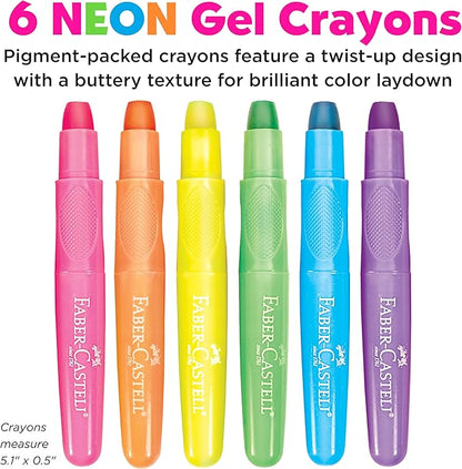 Faber-Castell Neon Gel Crayons: 6 Jumbo Gel Crayons in Durable Storage Case: Toddler Art Supplies for Coloring, Twistable Crayons for Kids Drawing Supplies Ages 3-4+