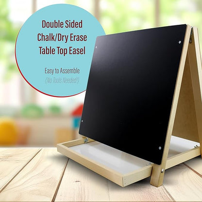 Flipside Products Tabletop Small Black Chalkboard/Dry Erase Easel, Group Activities, Easel for Kids, Double-Sided