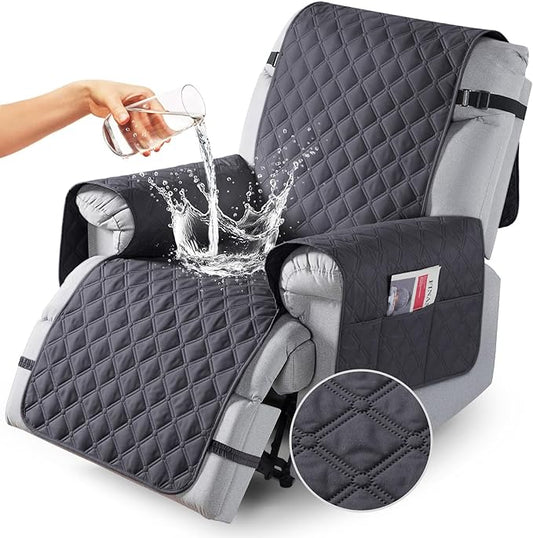 TAOCOCO 100% Waterproof Recliner Covers, Recliner Sofa Covers with Leg Straps, Reversible Recliner Couch Cover for Reclining Chair, Washable Couch Protector for Pets Kids(1 Seater 28", Charcoal Gray)