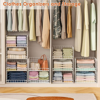 Yociyoga 8-Tier Stackable Closet Organizers and Storage Shelves, Foldable Closet Shelf Organizer, Stackable Storage Bins Drawers for Closet Organizer System, White(Patent Pending)