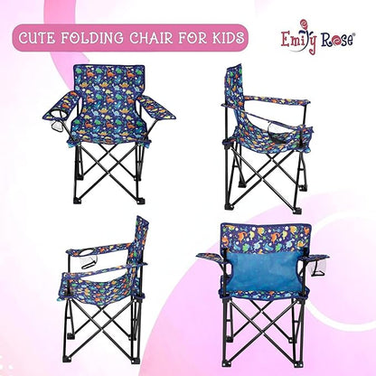 Emily Rose Kids Folding Chair | Beach Chair with Safety Lock- Camping Chair for Boys Girls Toddler with Cup Holder & Carry Case- Tailgate, Travel, Lawn- for Indoor & Outdoor (Playful Dinosaurs)