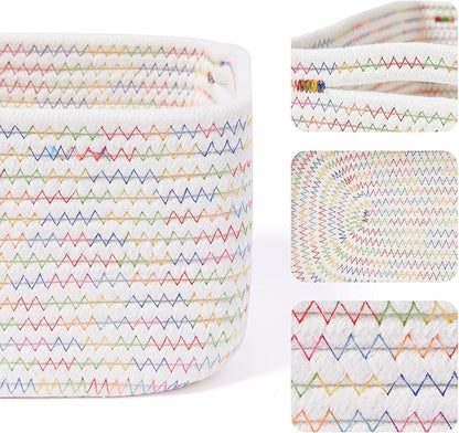 MiniArk Small Storage Baskets for Organizing | Closet Organizer Bins | Shelf Toy Basket | Woven Rope Baskets | Cube Decorative Box | Shallow Basket | 13x8.5x5.1” | 3 Packs Rainbow