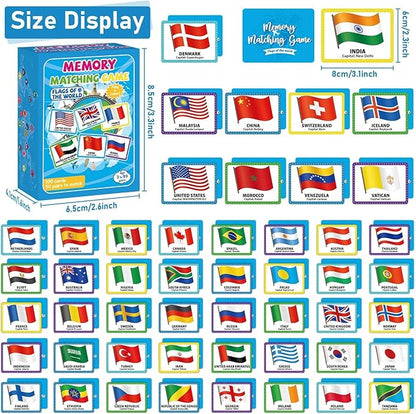 gisgfim 50 Pairs Memory Matching Game Flags of The World Concentration Memory Matching Games for Kids and Adults Learning Educational A Fun & Fast Countries of The World Memory Matching Games