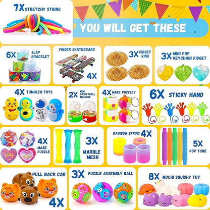 70 Pcs Party Favors for Kids 3-5 4-8 8-12 Treasure Chest Carnival Prizes Box Toys for Classroom, Pinata Filler Goodie Bag Stuffers for Birthday Party, Bulk Small Fidget Toys Pack for Boys Girls