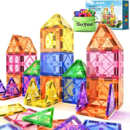Soyee Magnetic Tiles Toddler Toys Magnetic Building Blocks for Kids Ages 3-12 STEM Educational Toys for Girls & Boys Sensory Toys for Kids with Autism Classroom Must Haves Outdoor Toys