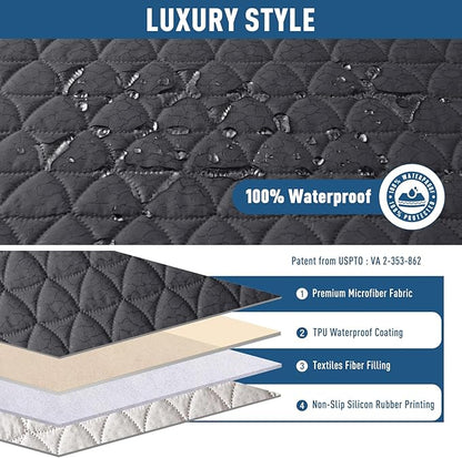 TAOCOCO 100% Waterproof Recliner Sofa Cover-Non Slip Split Couch Covers for Reclining Couches with Elastic Straps,Couch Covers for 3 Cushion Couch Sofa Pet Friendly(Black Gray, 3 Seater)