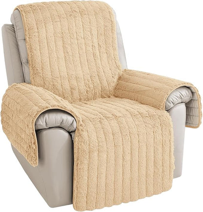 RBSC Home Plush Recliner Slipcover 23 Inches Beige Chair Covers Artificial Wool Lazy Boy Cover Quilted Cover for Recliner Chairs and Furniture Soft Warm