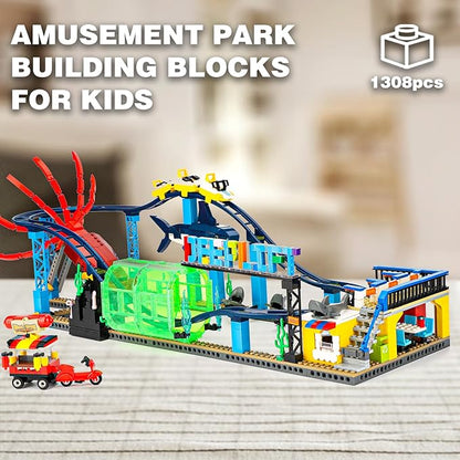 Roller Coaster Building Blocks Set (1308PCS), Compatible with Lego Sets for Boys 8-14, Friends Aquarium Theme Building Kit with Sharks & Cuttlefish Building Toys Gift for Girls