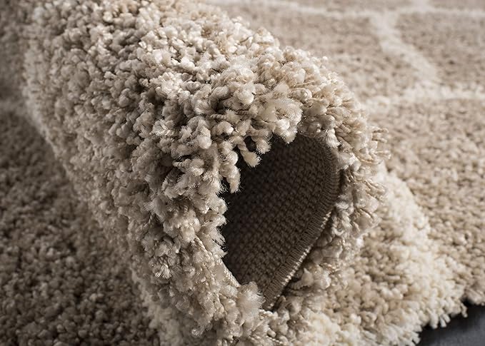 SAFAVIEH Hudson Shag Collection Runner Rug - 2'3" x 10', Beige & Ivory, Trellis Design, Non-Shedding & Easy Care, 2-inch Thick Ideal for High Traffic Areas in Living Room, Bedroom (SGH280S)