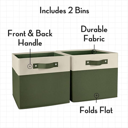 RiverRidge Kids storage bins - 10.5 Cube Storage Organizer with Handles – Olive Two-Tone closet organizers and storage for Toys, Shoes & More - Fits RiverRidge Cabinets