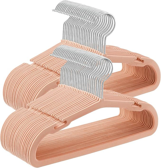 SONGMICS Baby Hangers 50 Pack, 11 x 6.9 Inches, Kids Hangers for Closet, Non-Slip Velvet Hangers, Childrens Hangers, Space-Saving Clothes Hangers, Wide Shoulder Notches, Coral Pink UCRF037R01