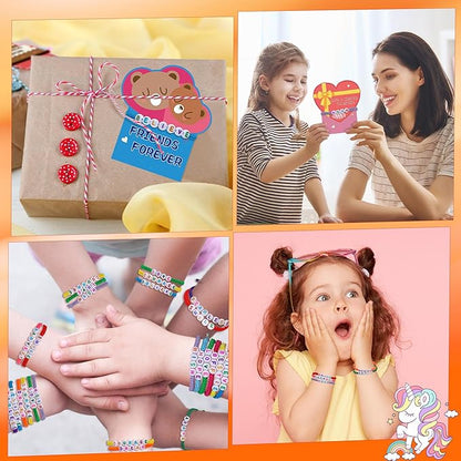 32Pack Valentines Day Gifts for Kids Classroom, Valentines Cards with Friendship Bracelets Goodie Bag, Girls Boys Students Valentine Greeting Cards Bracelets School Prizes Exchange Gifts Party Favors