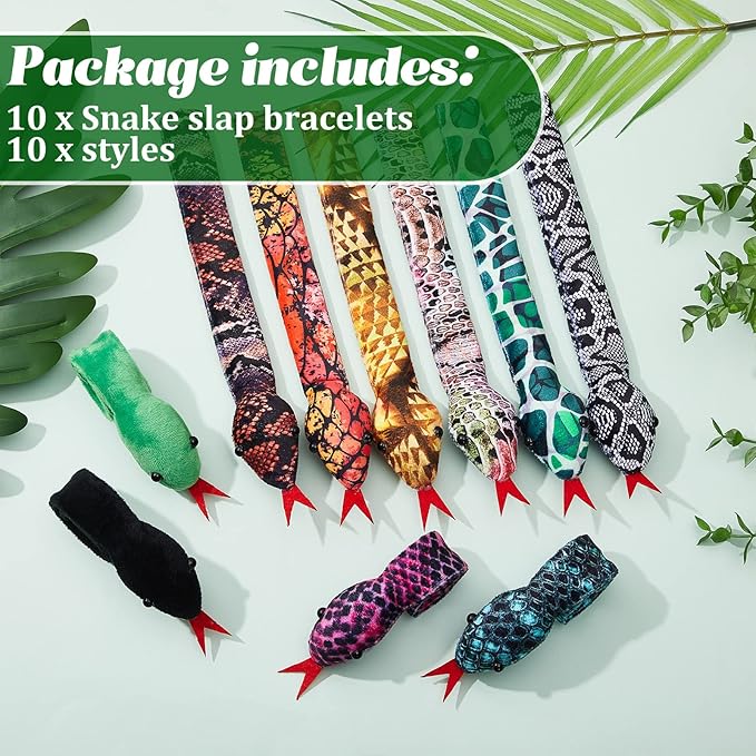 Chivao 10 Pieces Assorted Slap Bracelet Snake Snap Bracelet Sequin Animal Slap Bracelets Cool Halloween Snap Bracelets for Easter Halloween Party Favors