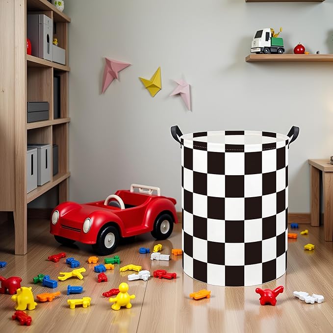 Baby Laundry Basket Kids Hamper Toy Storage Bin for Boys Room Decor Baby Nursery Hamper Gift Baskets for Bedroom Bathroom(Race Flag)