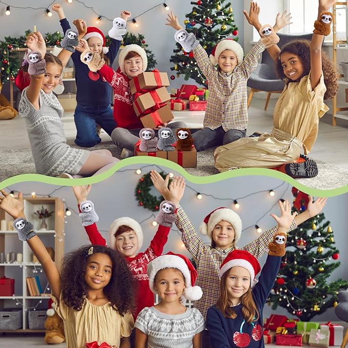 Liliful 8 Pack Kids Valentine's Day Gifts Stuffed Animal Cat Slap Bracelets, Valentines 8 Inch Plush Wrist Cute Snap Bracelets Birthday for Boys Girls Child Bulk Items Party Favors(Sloths)