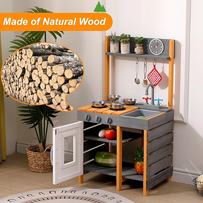 Mud Kitchen for Kids Outdoor - Kids Outdoor Play Kitchen Playset with Cookware Accessories - Perfect for Chef Pretend Play