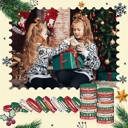Syhood 200 Pieces Christmas Silicone Bracelets Rubber Wristbands Bulk Merry Christmas Bracelets Gifts for Kids Adult Xmas Party Favors Stocking Stuffers, 10 Style (Dark Red, Dark Green, White)