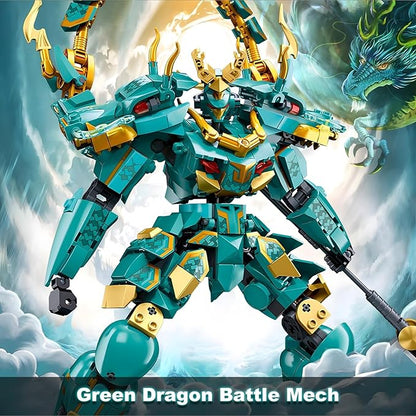Mech Robot Building Blocks Set for Adults, Cool Green Dragon Warrior Model Kit with Long Spear Toy Playset, 704 pcs Collectible Mythical Ninja Gifts for Teens Boys Ages 12+