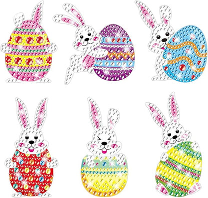 Gem Diamond Art Painting Stickers Kit for Kids,5D Diamond Mosaic Stickers by Numbers Kits Crafts Set for Children, Boys and Girls,Creative Handmade Art Craft Decorations Gift (Bunny with Egg)
