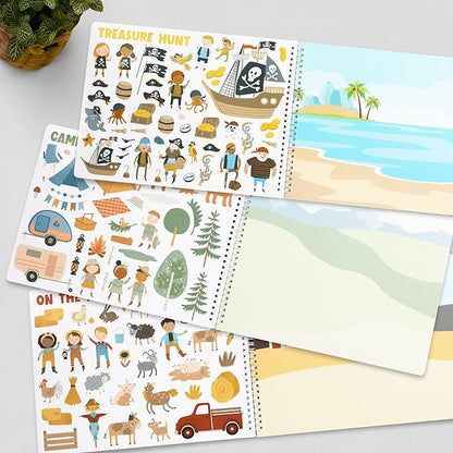 Fun Sticker Book For Toddlers 2-4 Years - Perfect Kids Activity Book With 500+ Beautiful Stickers & 12 Reusable Themes for Entertaining Boys & Girls 4-8 While Traveling - Incl. Animal & Coloring Pages