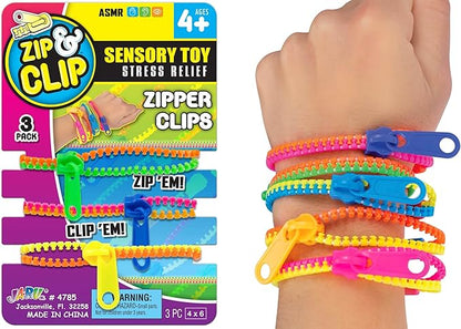 JA-RU Triple Fidget Zipper Bracelet Set (3 Bracelets in 1 Pack) 7.5" Neon Colors Fidget Toy for Kids Friendship Bracelet, Fidget Bracelet Hand Sensory Toys Party Favors Girls Toys. 4785-1