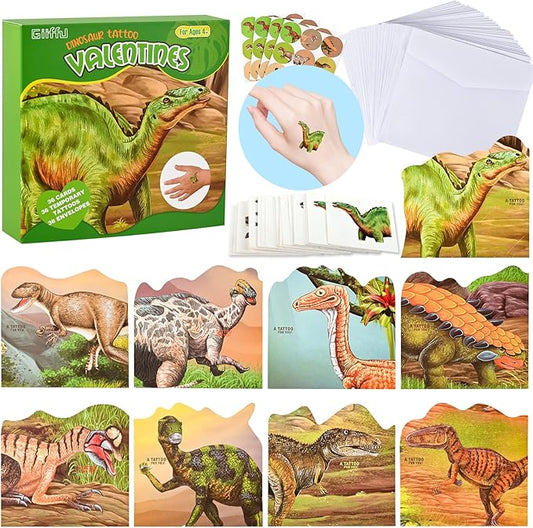 Giiffu 36 Dinosaur Valentines Day Cards for Kids, Dinosaur Valentines Cards with Envelopes for Valentine Classroom Gifts, Kids Valentine Exchange Cards, Kids Valentine Party Favors