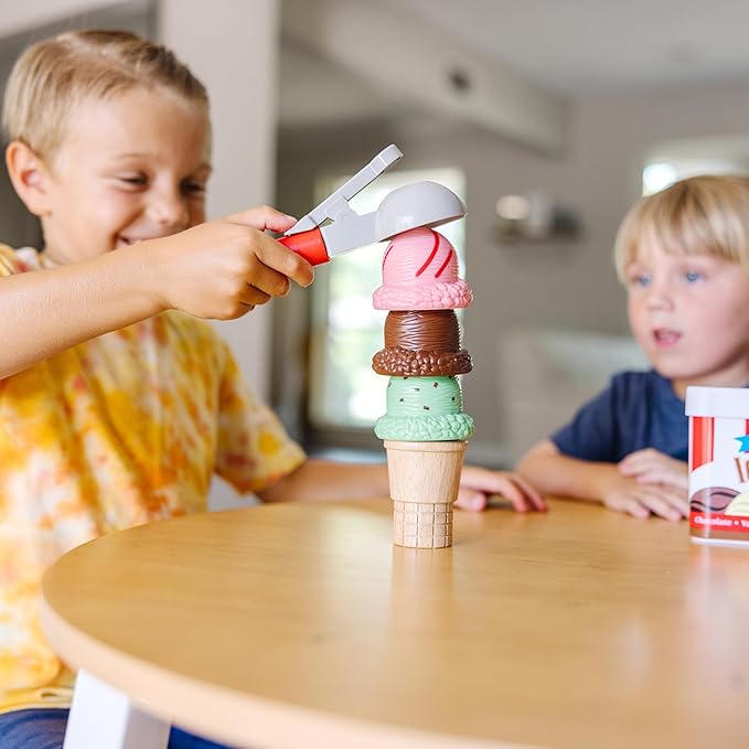 Melissa & Doug Scoop and Stack Ice Cream Cone Magnetic Pretend Play Set, Multicolor - FSC Certified