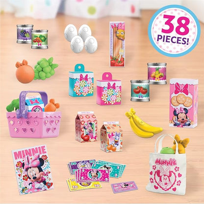 Disney Junior Minnie Mouse Marvelous Market, Pretend Play Cash Register with Realistic Sounds, 38 Play Food Pieces and Accessories, Officially Licensed Kids Toys for Ages 3 Up by Just Play