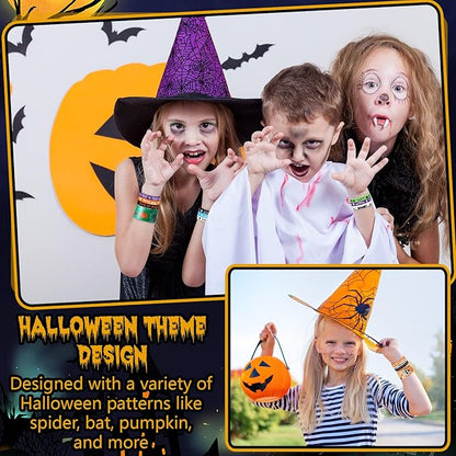 Wettarn 240 Pcs Halloween Party Favors Halloween Slap Bracelets for Kids Rubber Wristbands Bulk Silicone Bracelets Assorted Halloween Party Supplies for Boys Girls Prize Gifts Treat Filler (Halloween)