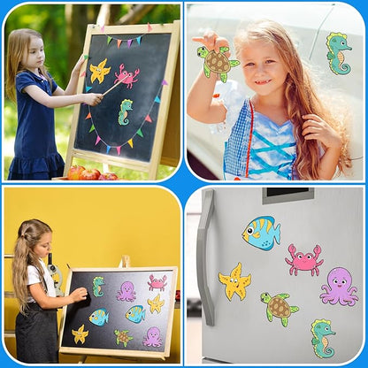 30 Sets Ocean Animals Crafts for Kids Color Your Own Under The Sea Magnets Kit DIY Coloring Sea Animals Magnet Craft Ornaments for School Classroom Home Activities Summer Animals Art Party Favors